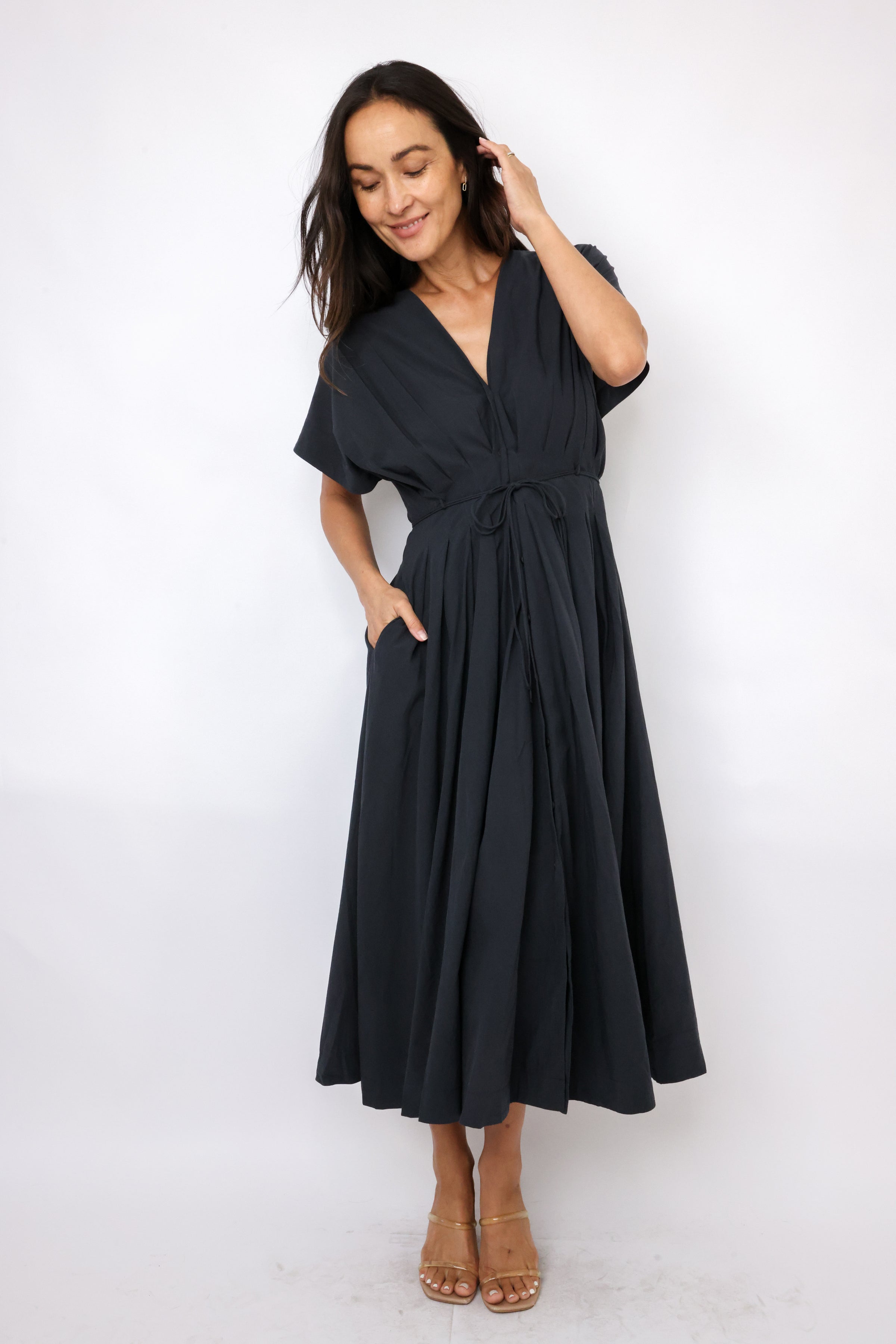 Drawstring Waist Dolman Sleeve Dress