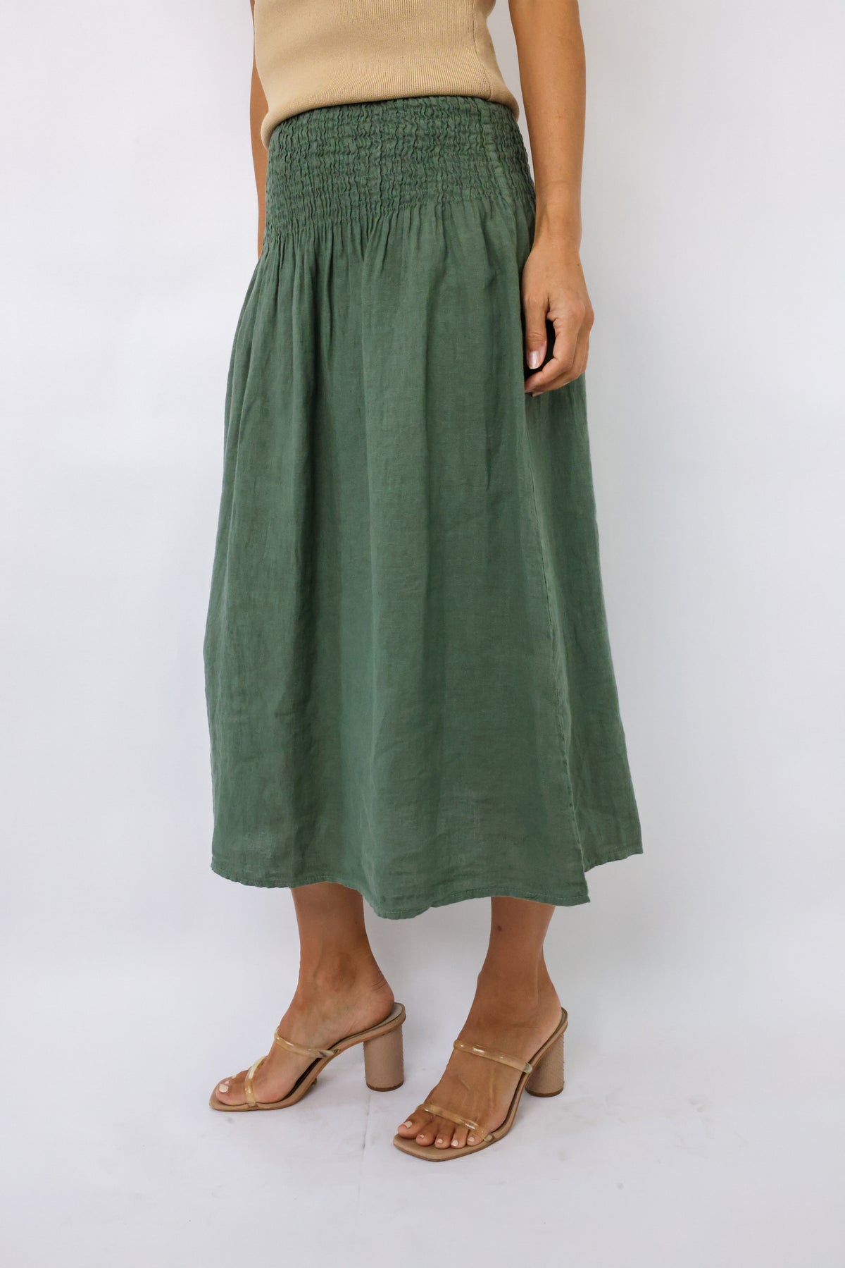 Milio Milano Shirred Waist A-Line Skirt
