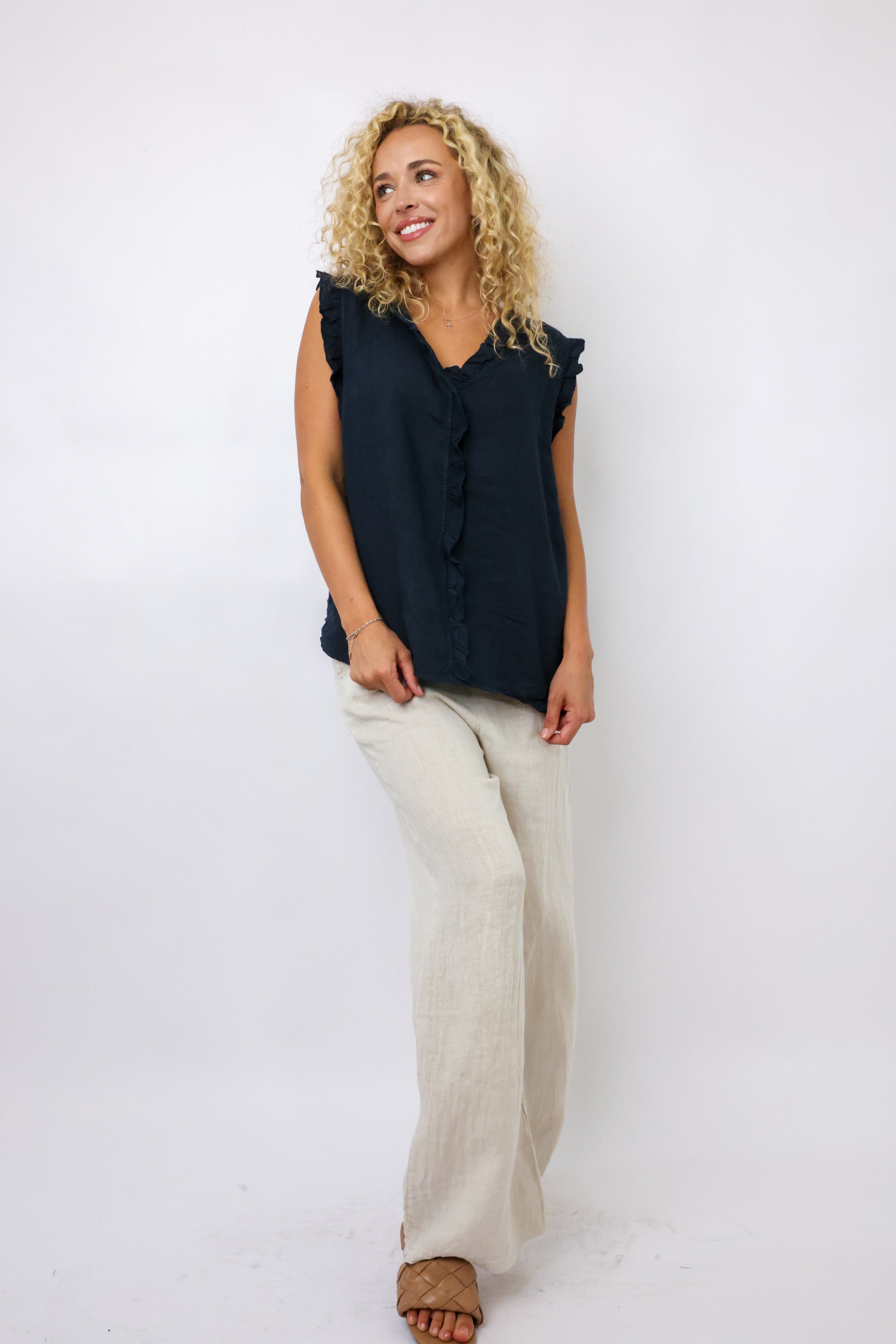 Milio Milano Smocked Waist Palazzo Pant
