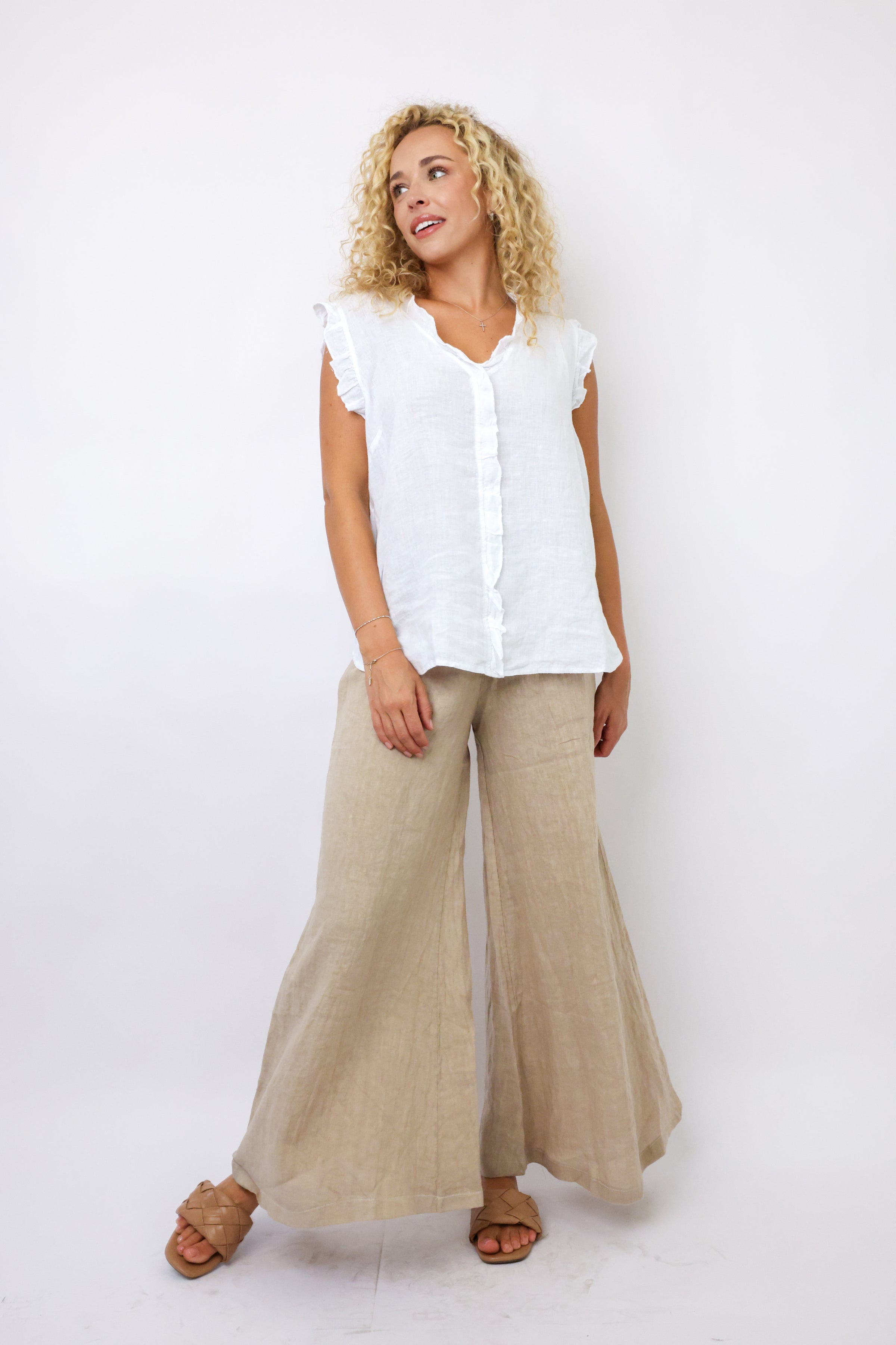 Milio Milano Smocked Linen Palazzo Pant