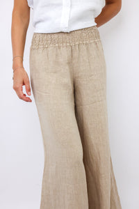 Milio Milano Smocked Linen Palazzo Pant