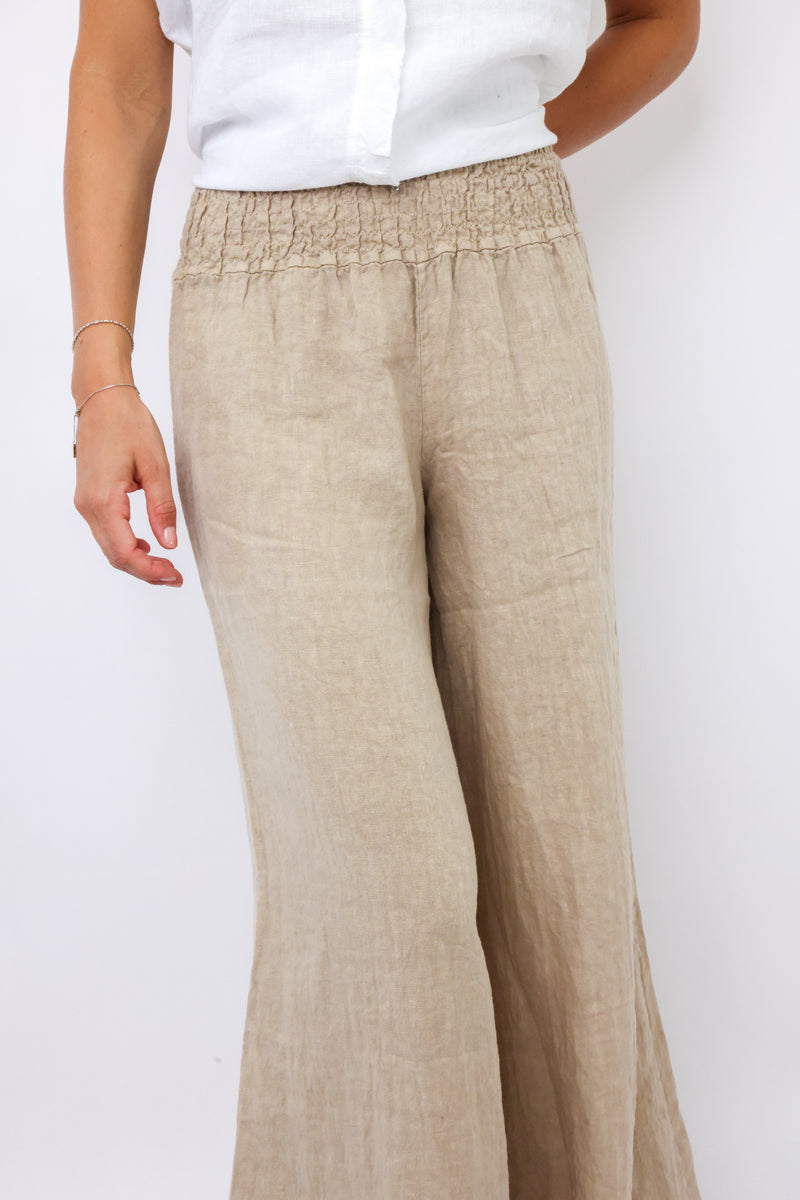 Milio Milano Smocked Linen Palazzo Pant
