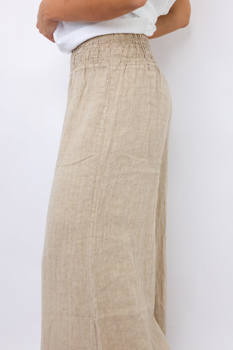 Milio Milano Smocked Linen Palazzo Pant