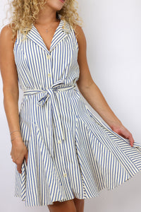 Button Stripe Mini Dress