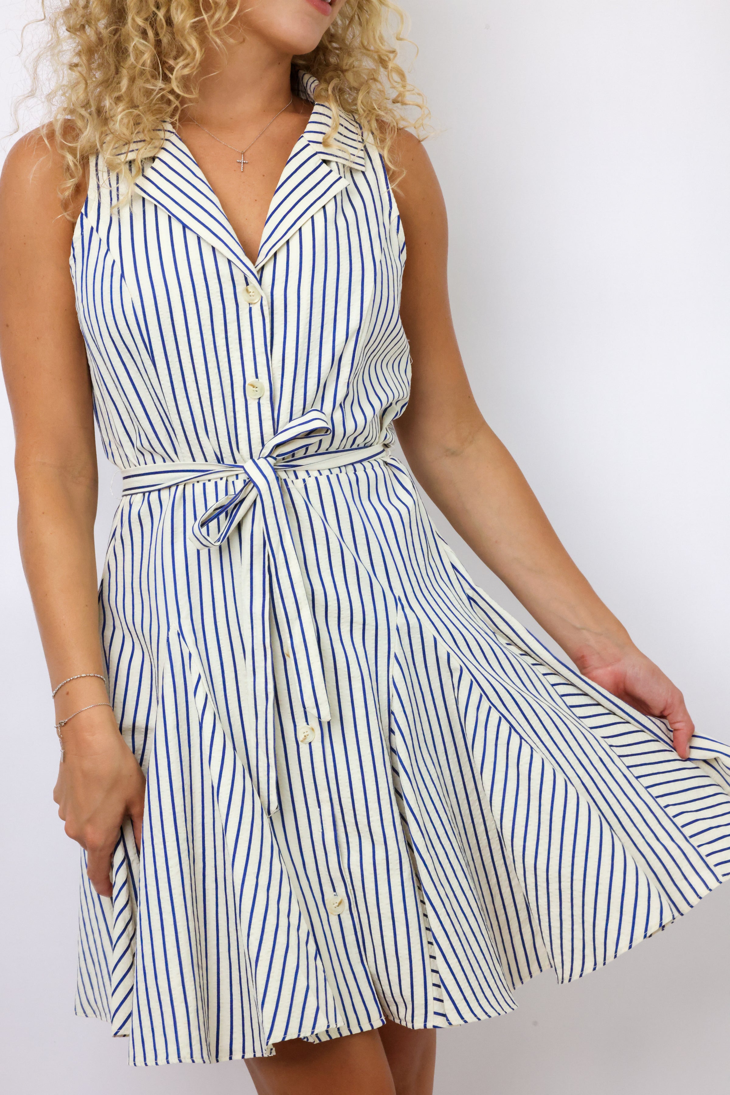 Button Stripe Mini Dress
