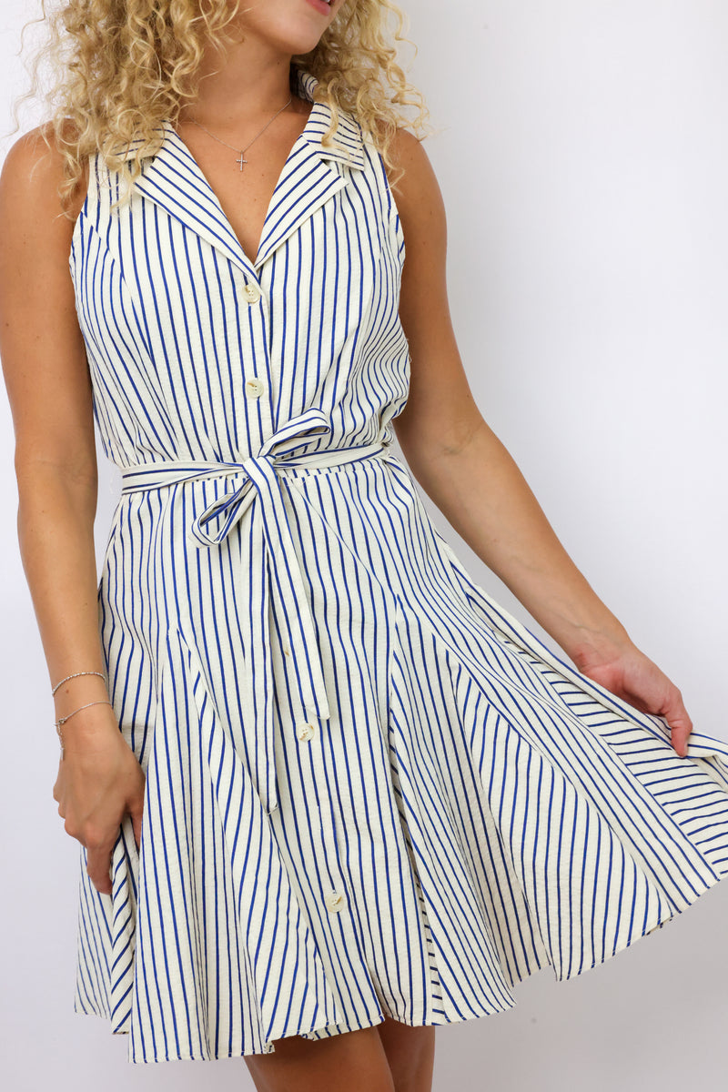 Button Stripe Mini Dress