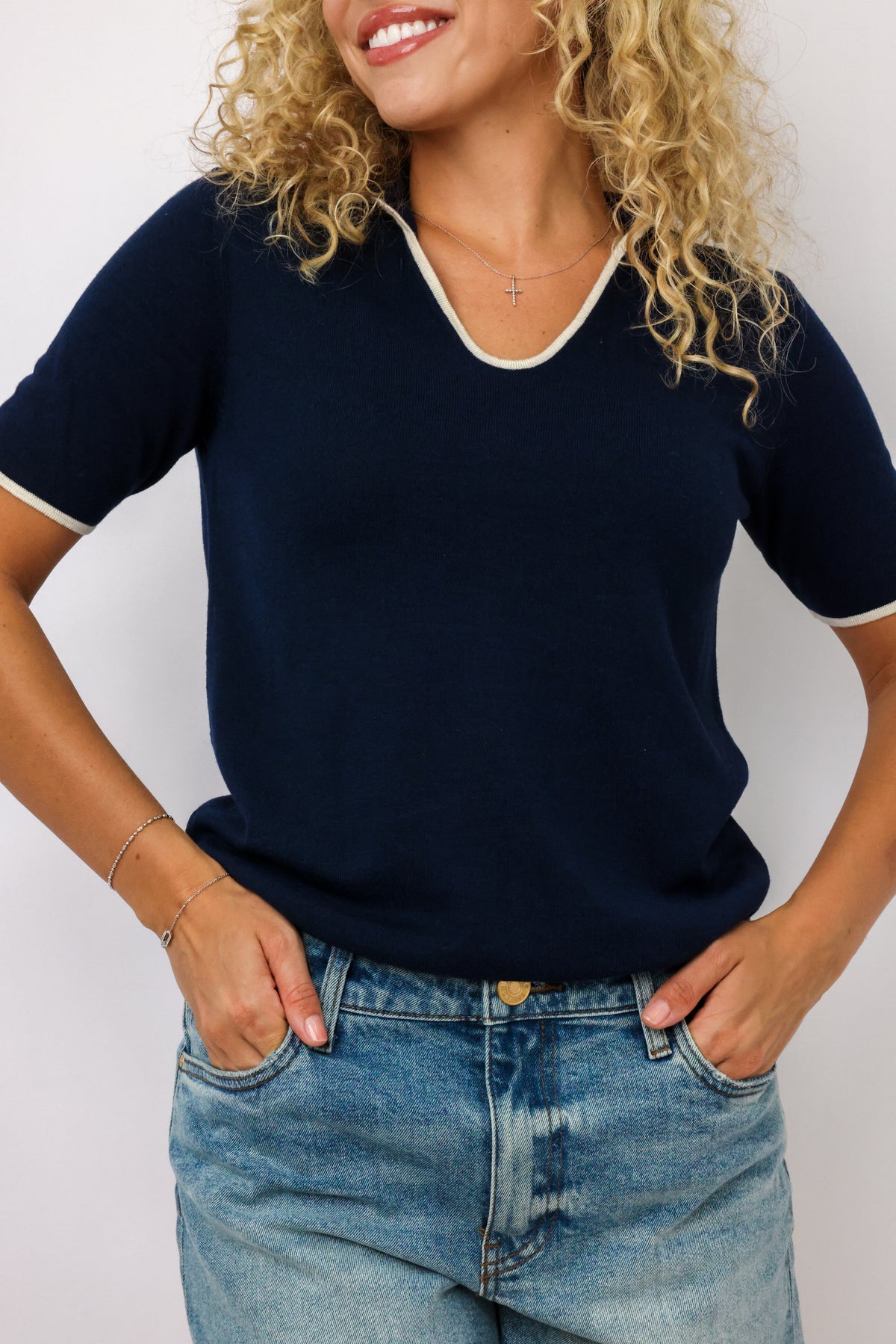 U-neck Polo Sweater Top