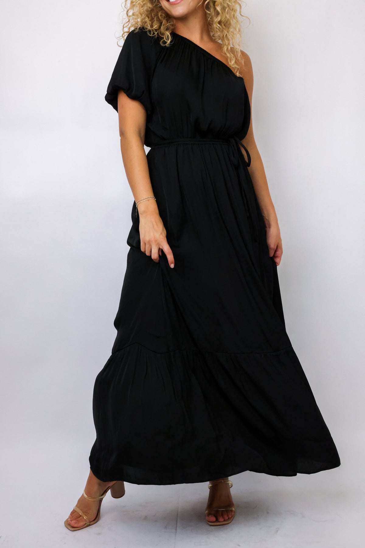 One Shoulder Gathered Maxi Dress