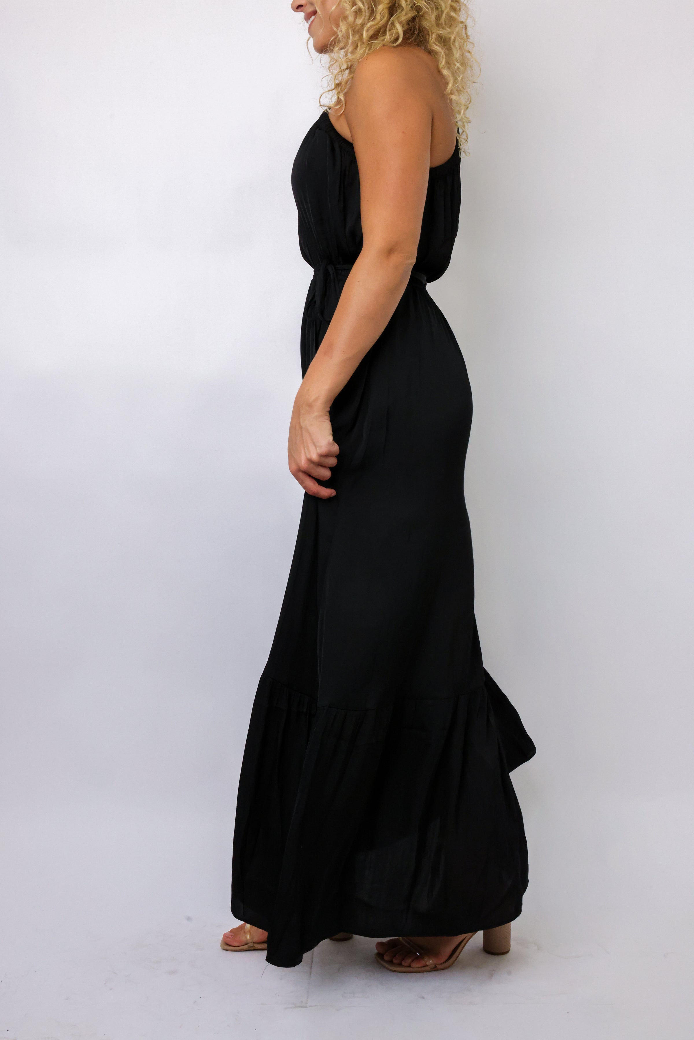 One Shoulder Gathered Maxi Dress