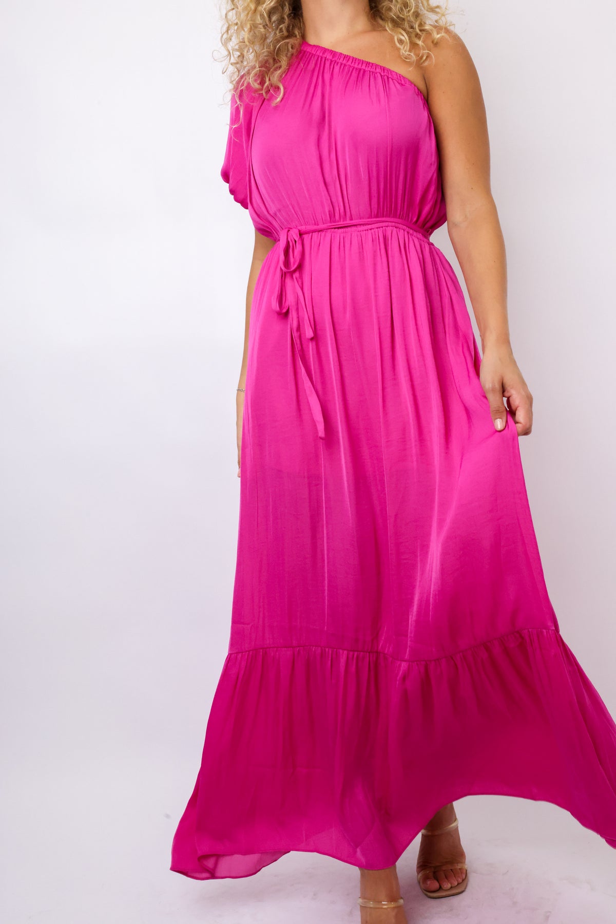 One Shoulder Gathered Maxi Dress