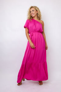 One Shoulder Gathered Maxi Dress