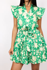 Emerald Bloom Mini Dress