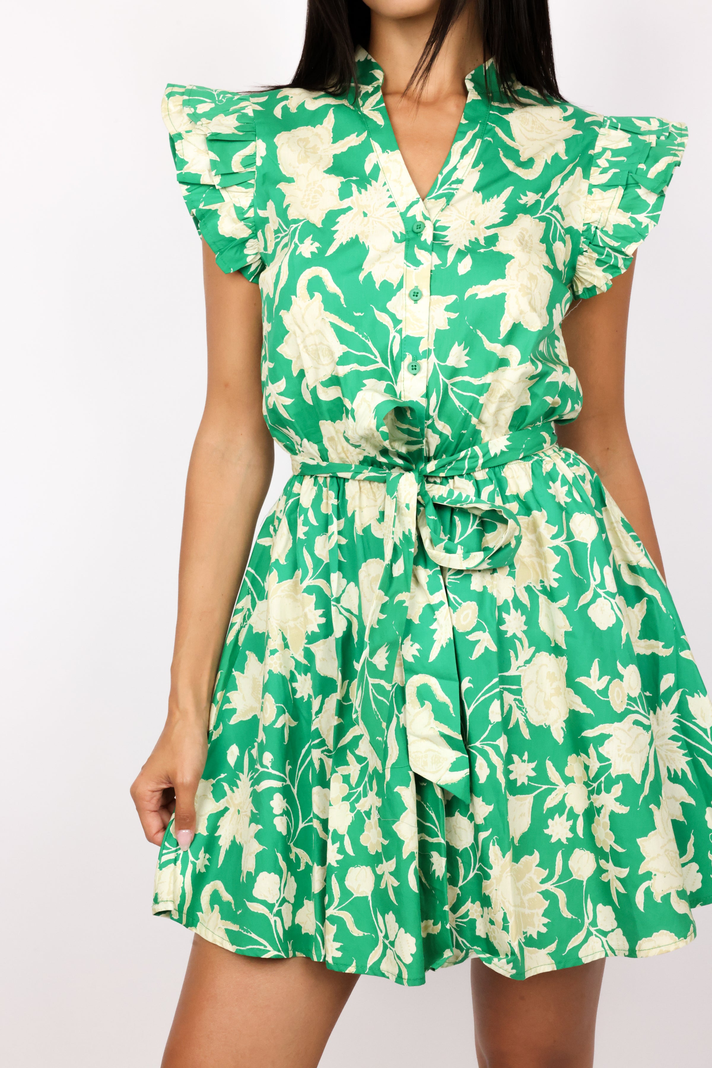 Emerald Bloom Mini Dress