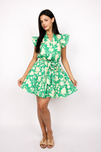 Emerald Bloom Mini Dress