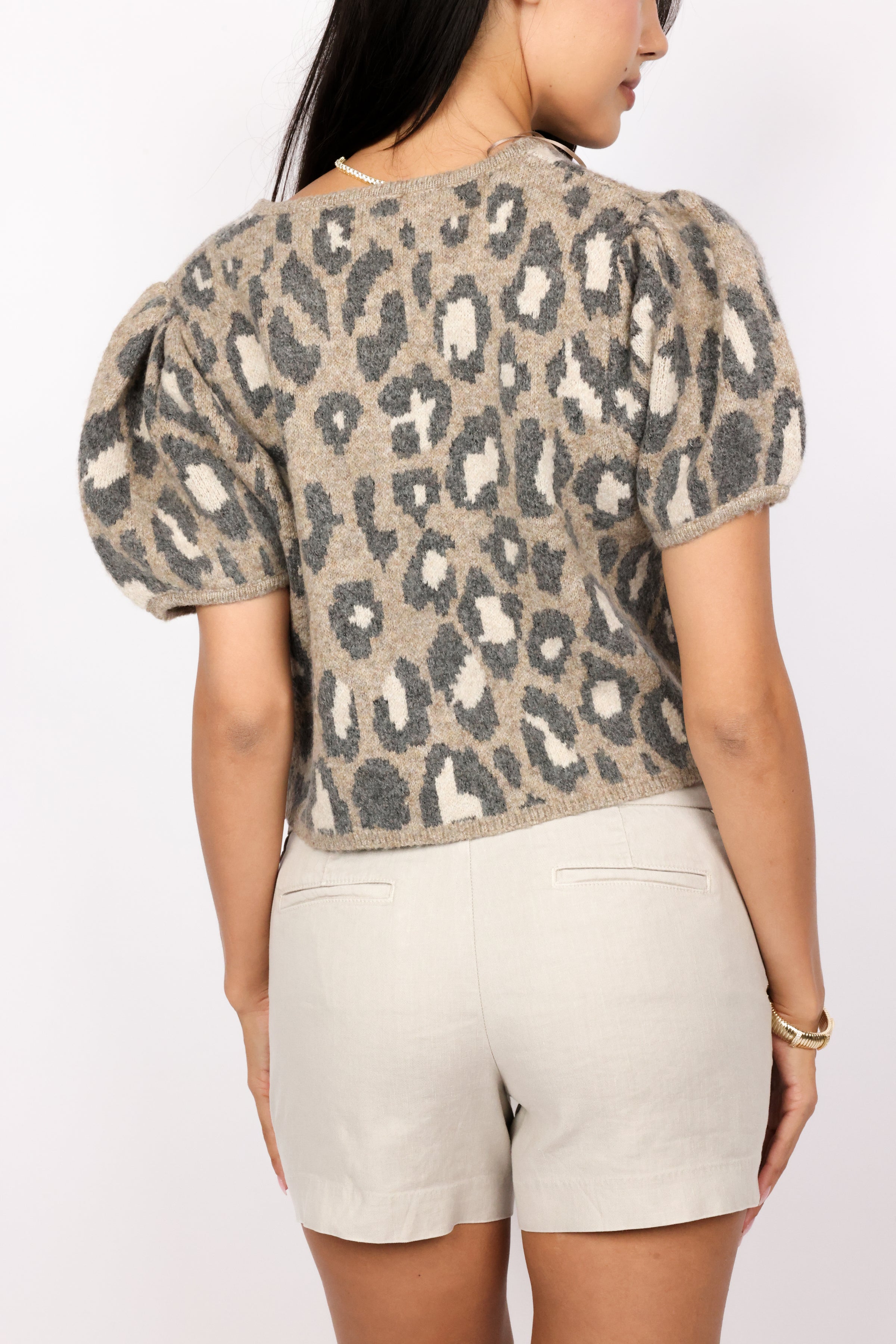 Leopard Button Down Sweater Top