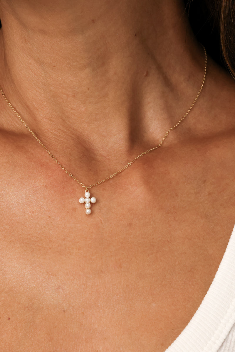 PG Designs Pearl Mini Cross Necklace