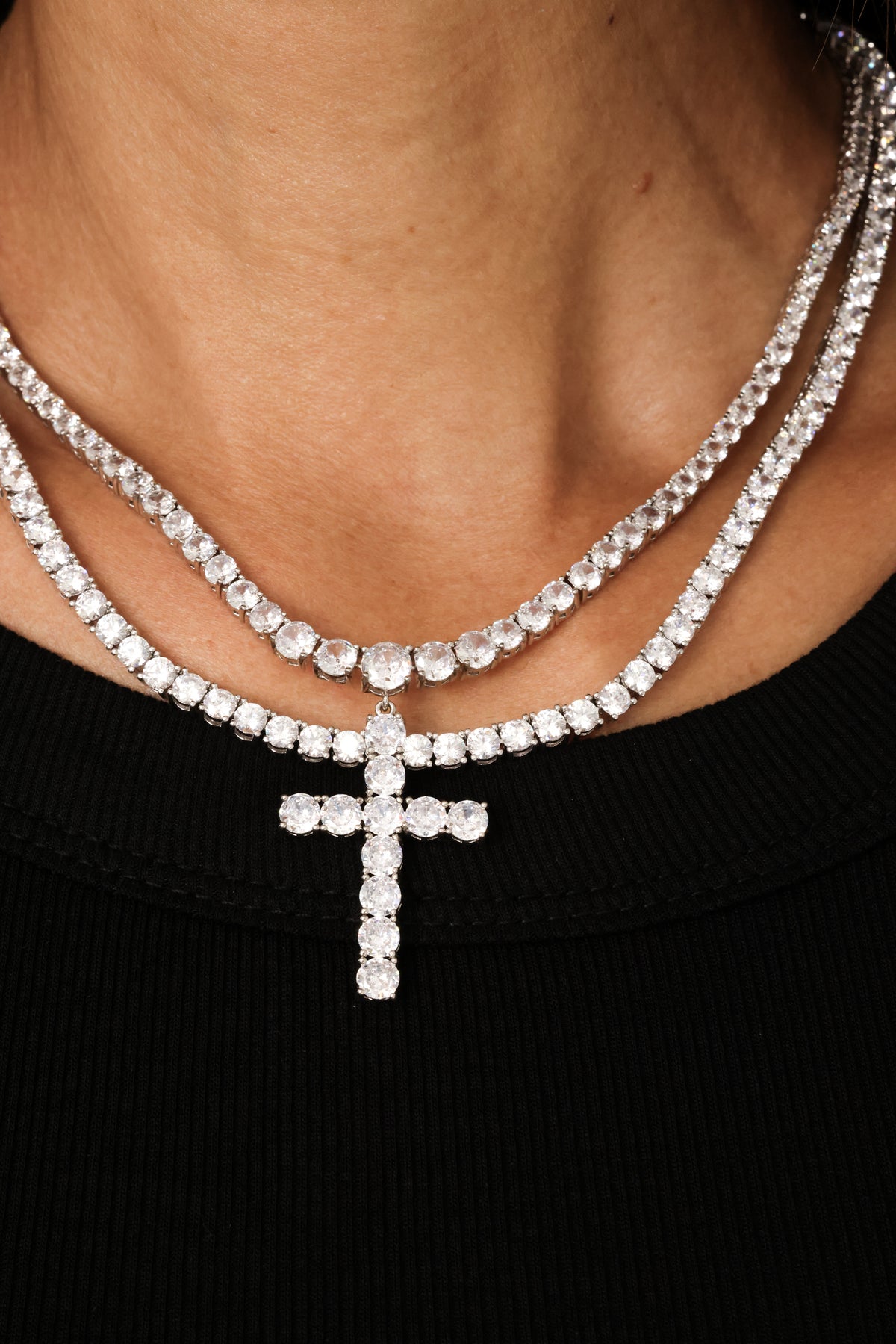 Large Rhinestone Cross Necklace