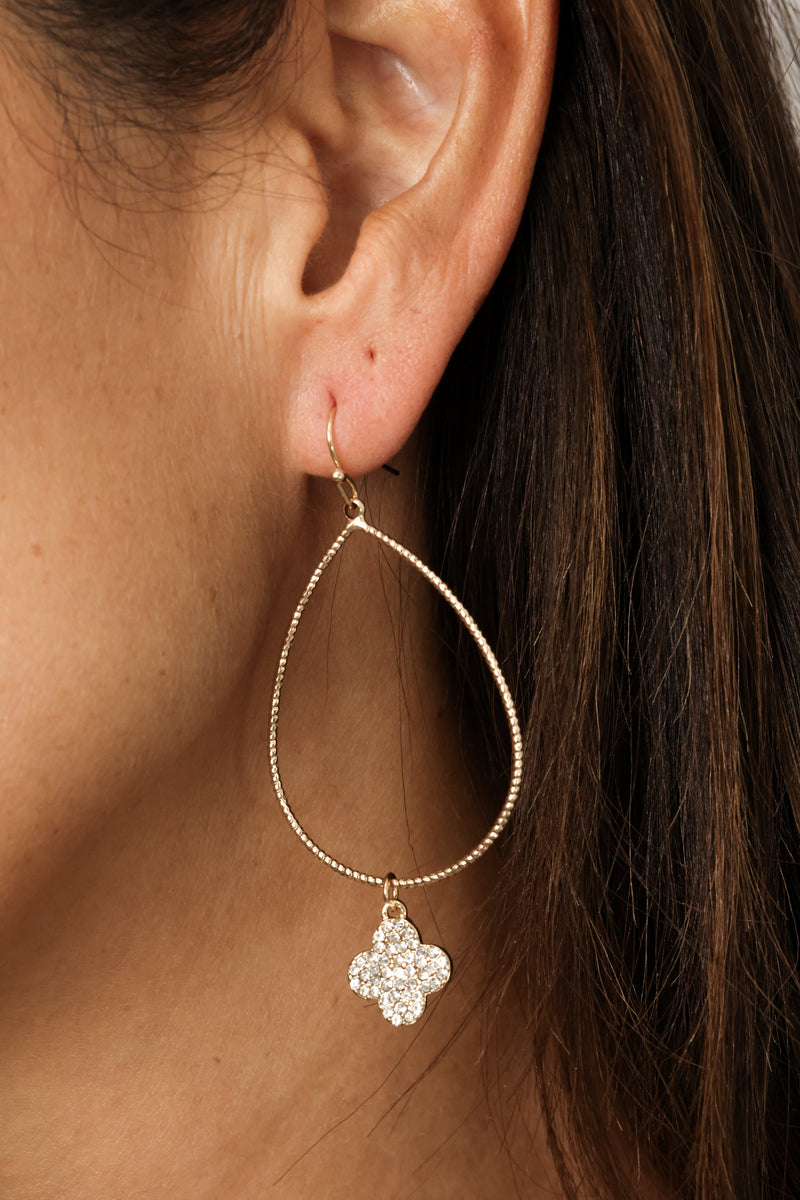 CZ Drop Clover Earrings