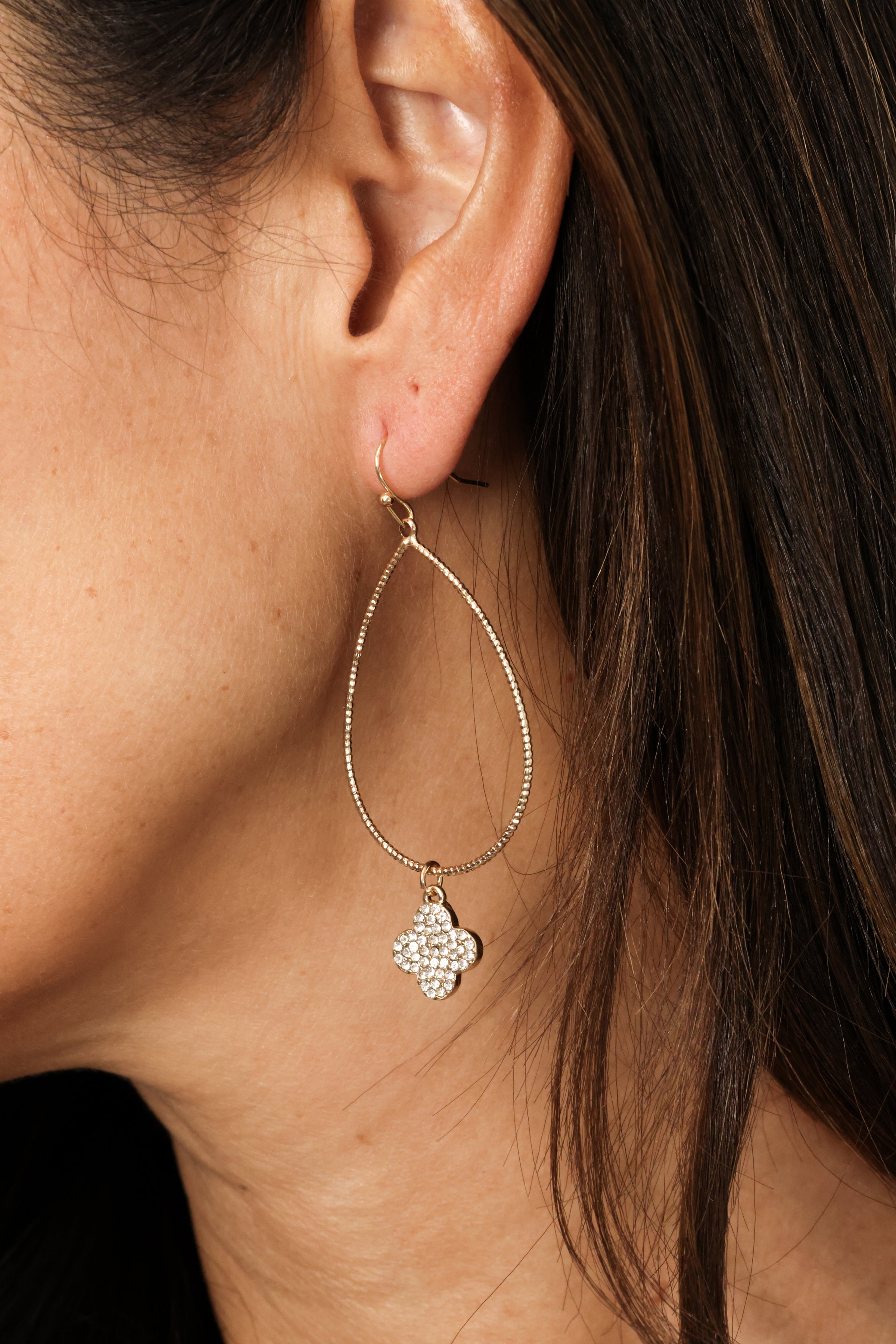 CZ Drop Clover Earrings