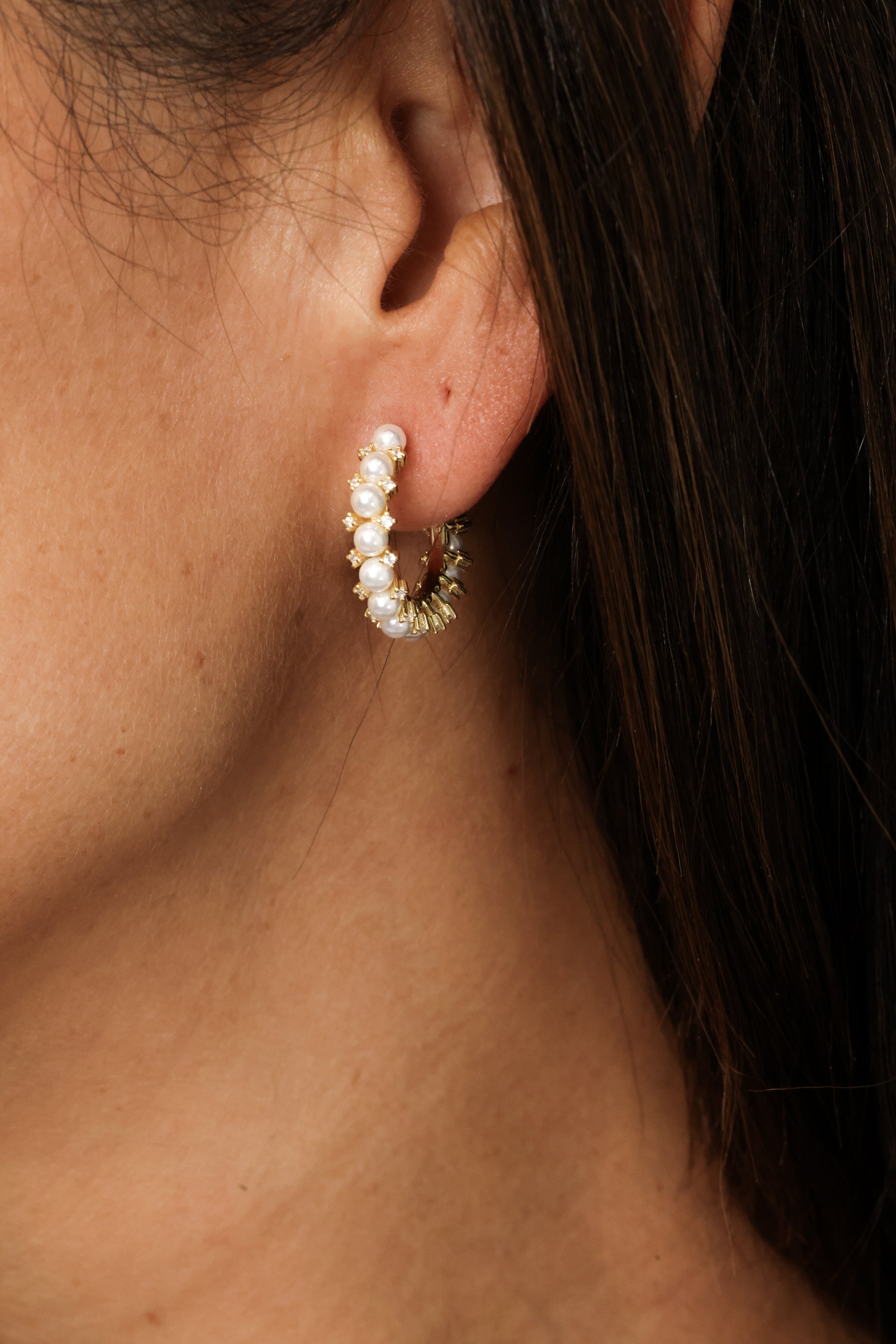 PG Designs Small Pearl and Crystal Hoop Earrings