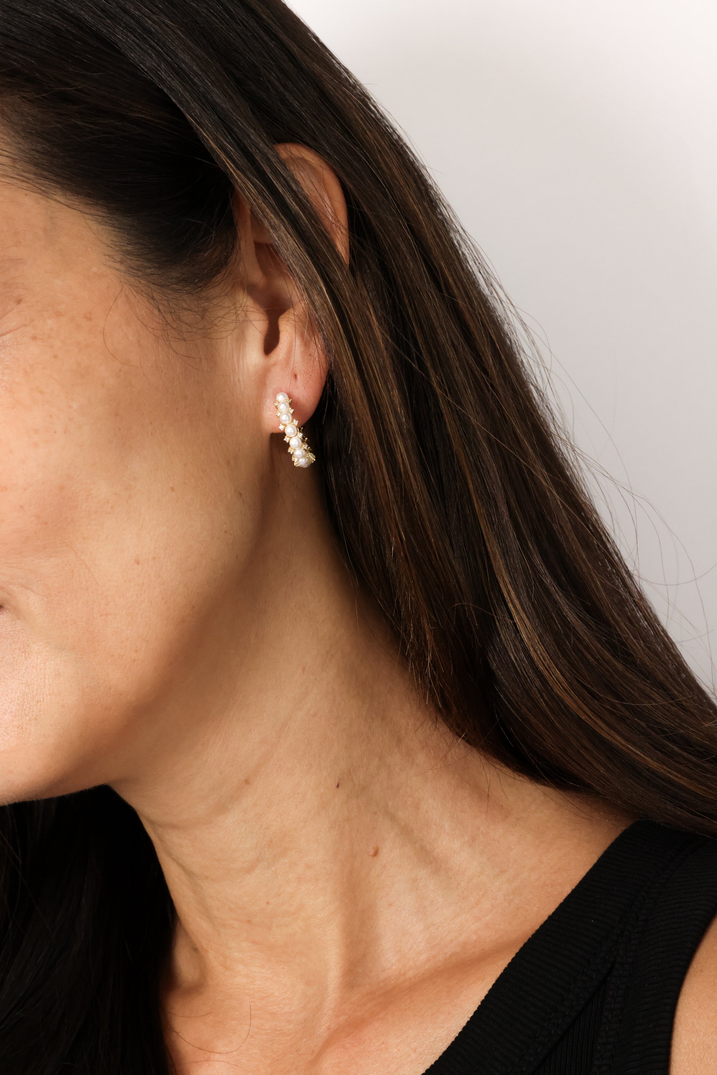 PG Designs Small Pearl and Crystal Hoop Earrings
