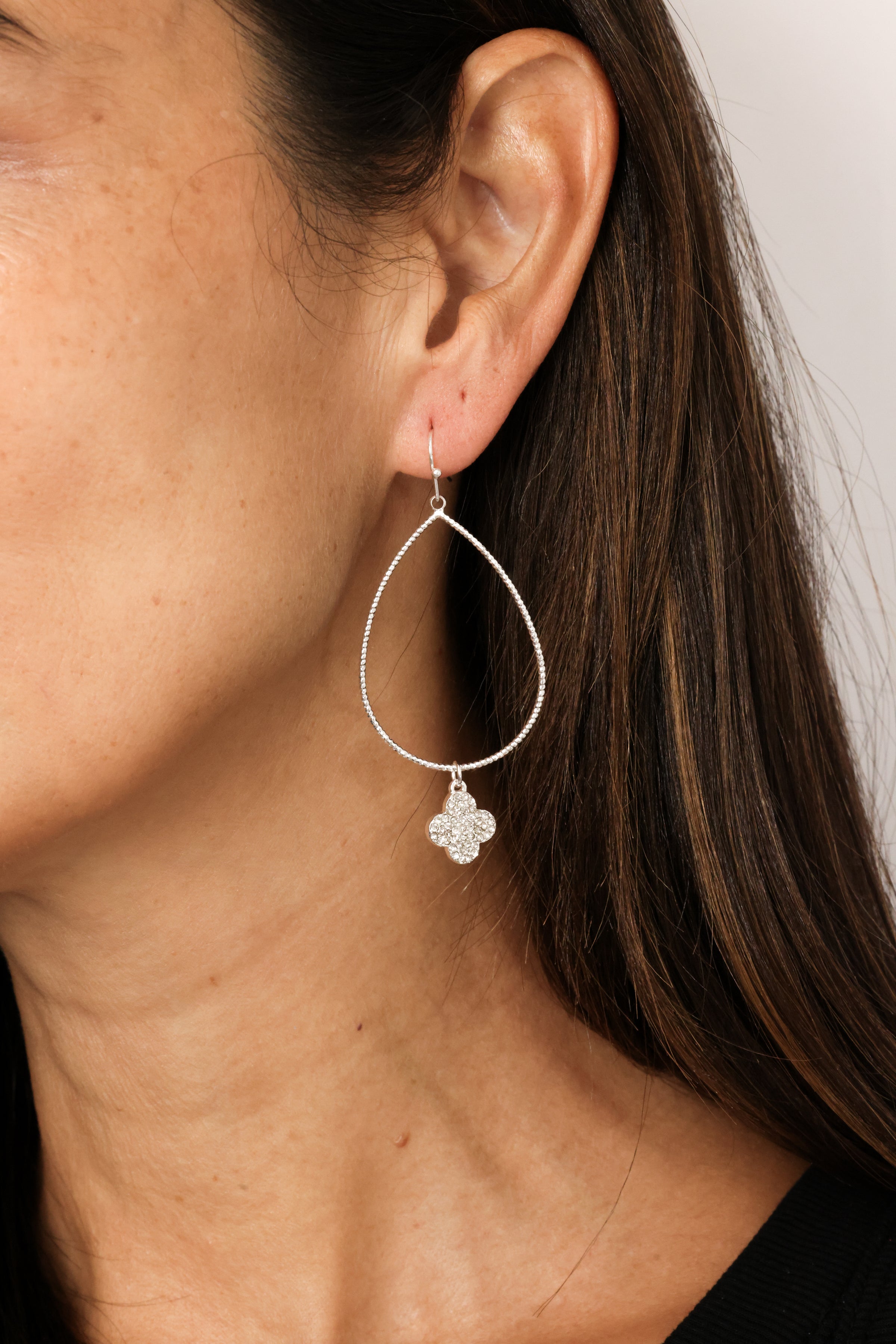 CZ Drop Clover Earrings