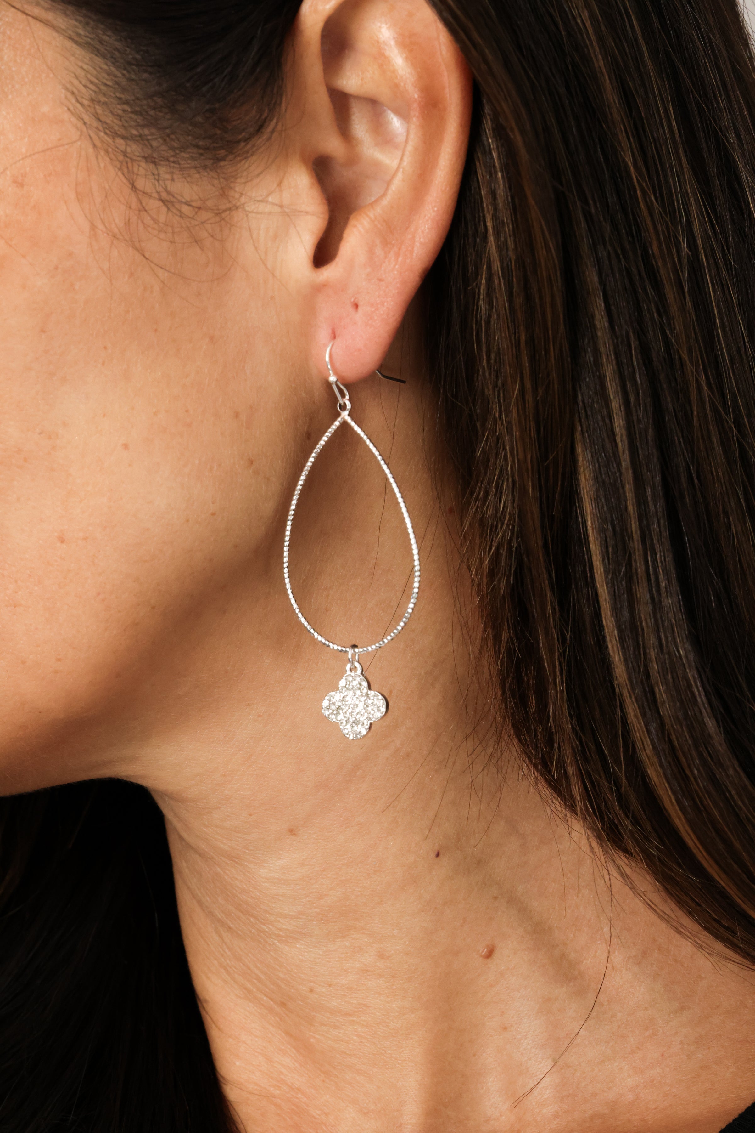 CZ Drop Clover Earrings