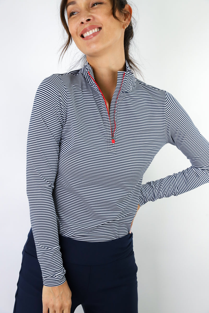 Long Sleeve Striped Quarter Zip Polo