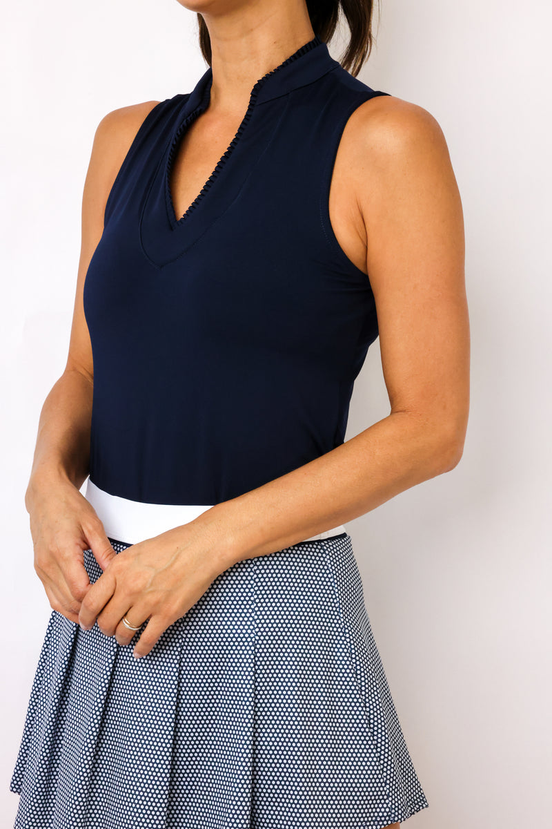 Lucky In Love Pleated Placket Sleeveless Top
