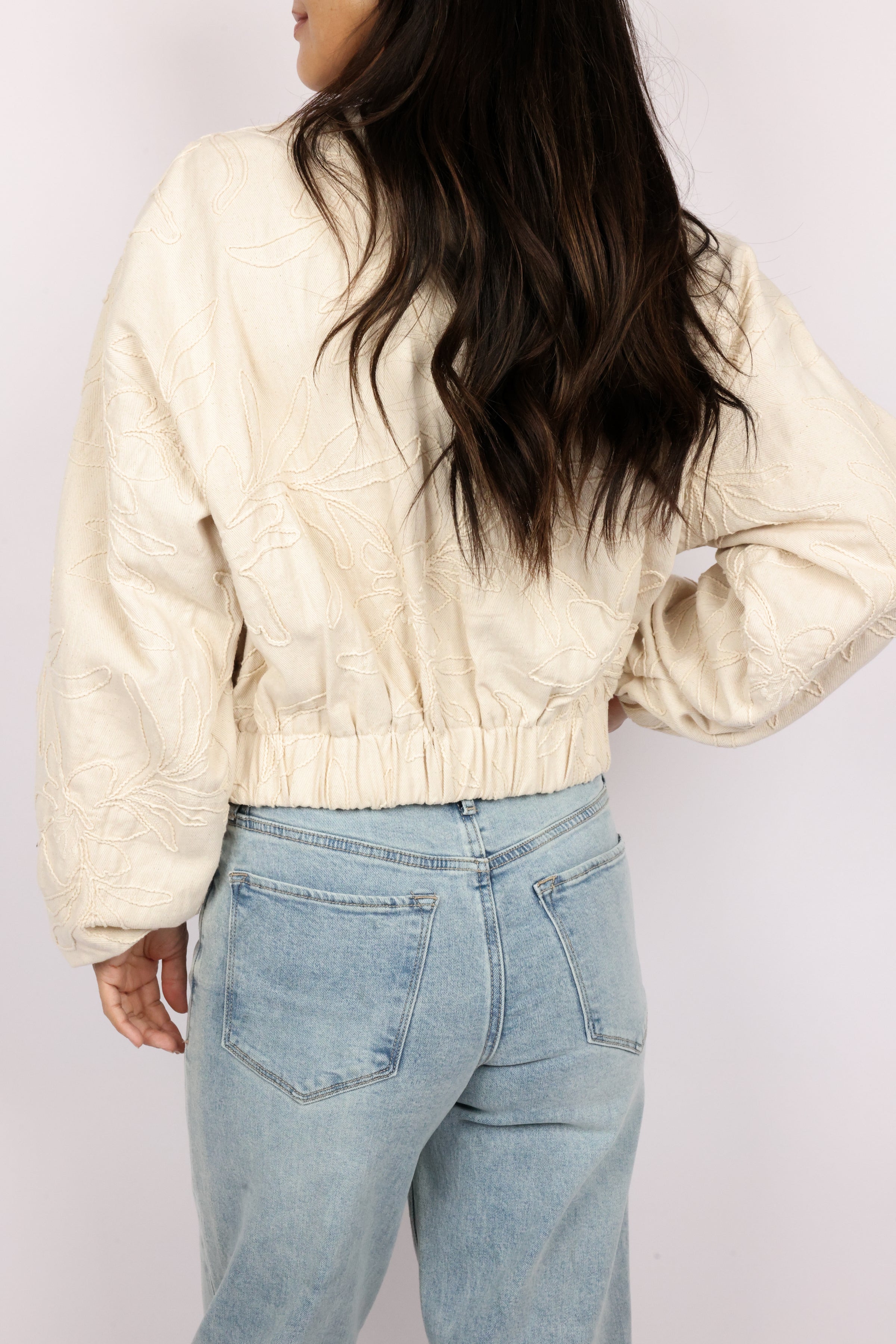Floral Jacquard Zip Up Jacket