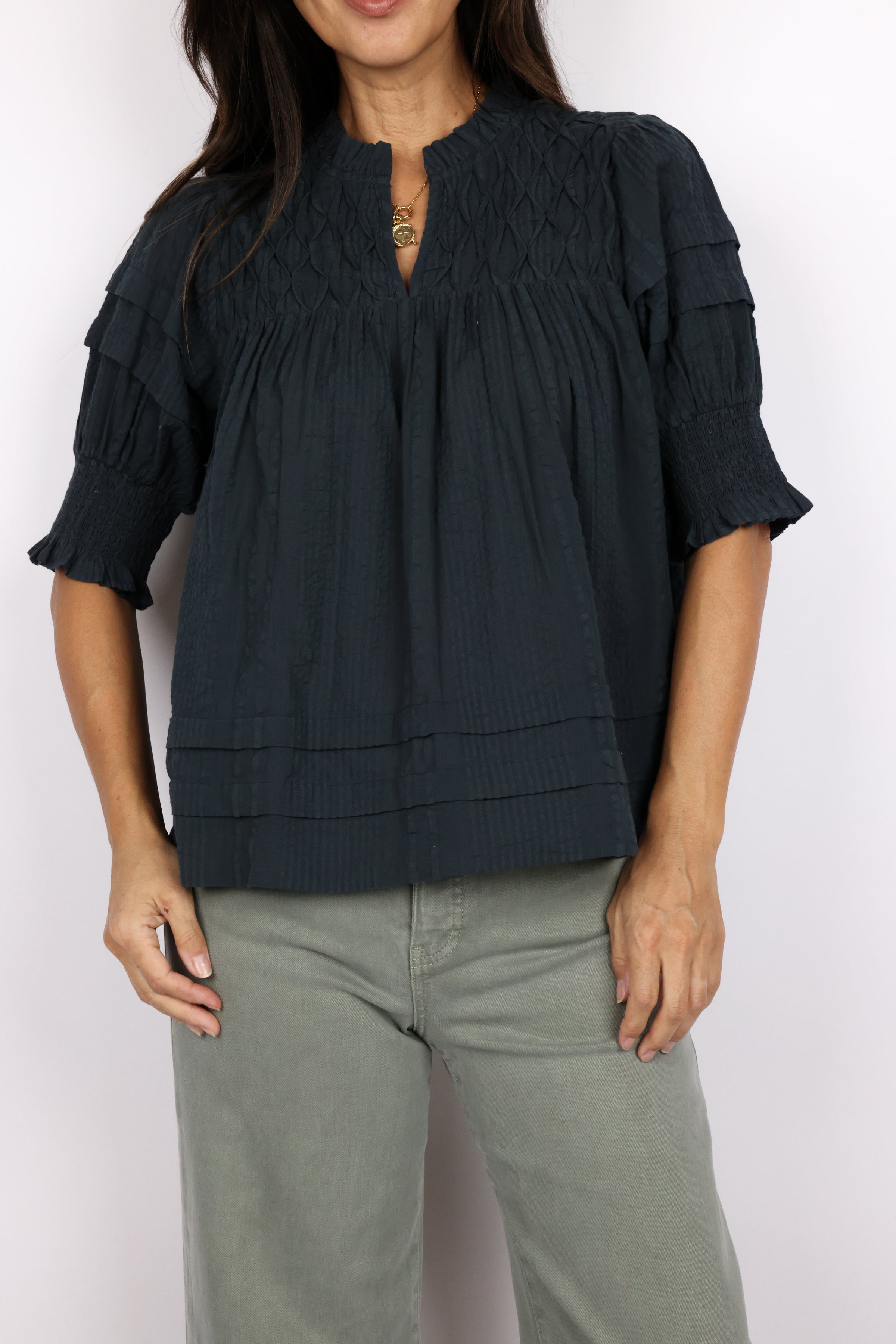 Short Sleeve Crinkle Detail Top