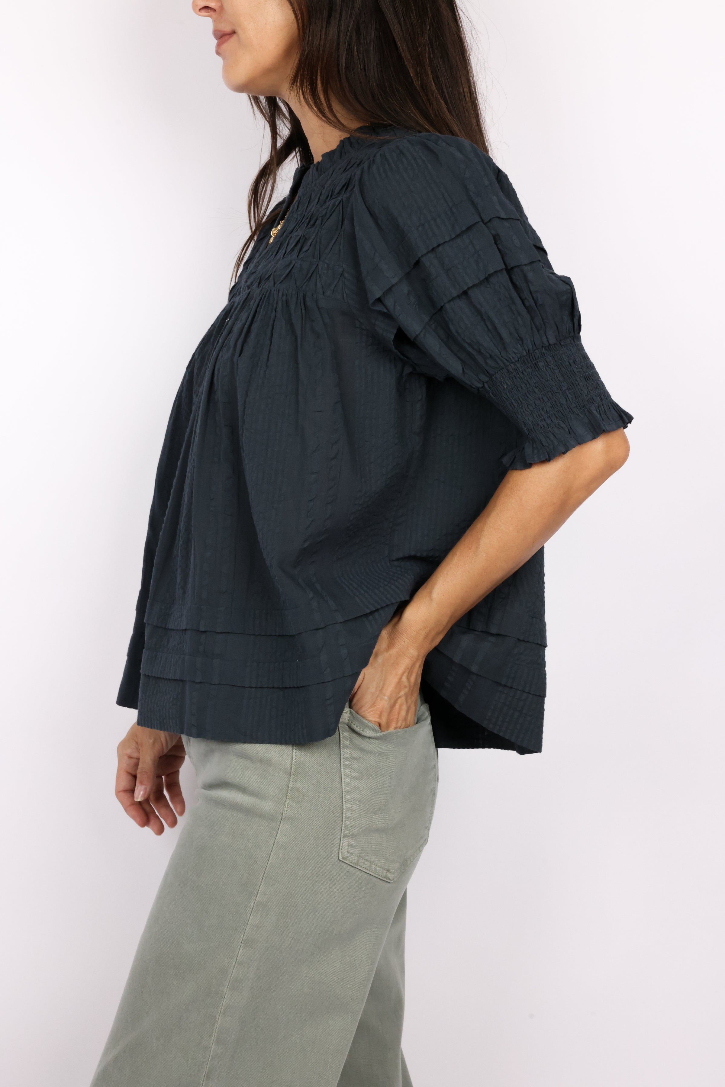 Short Sleeve Crinkle Detail Top