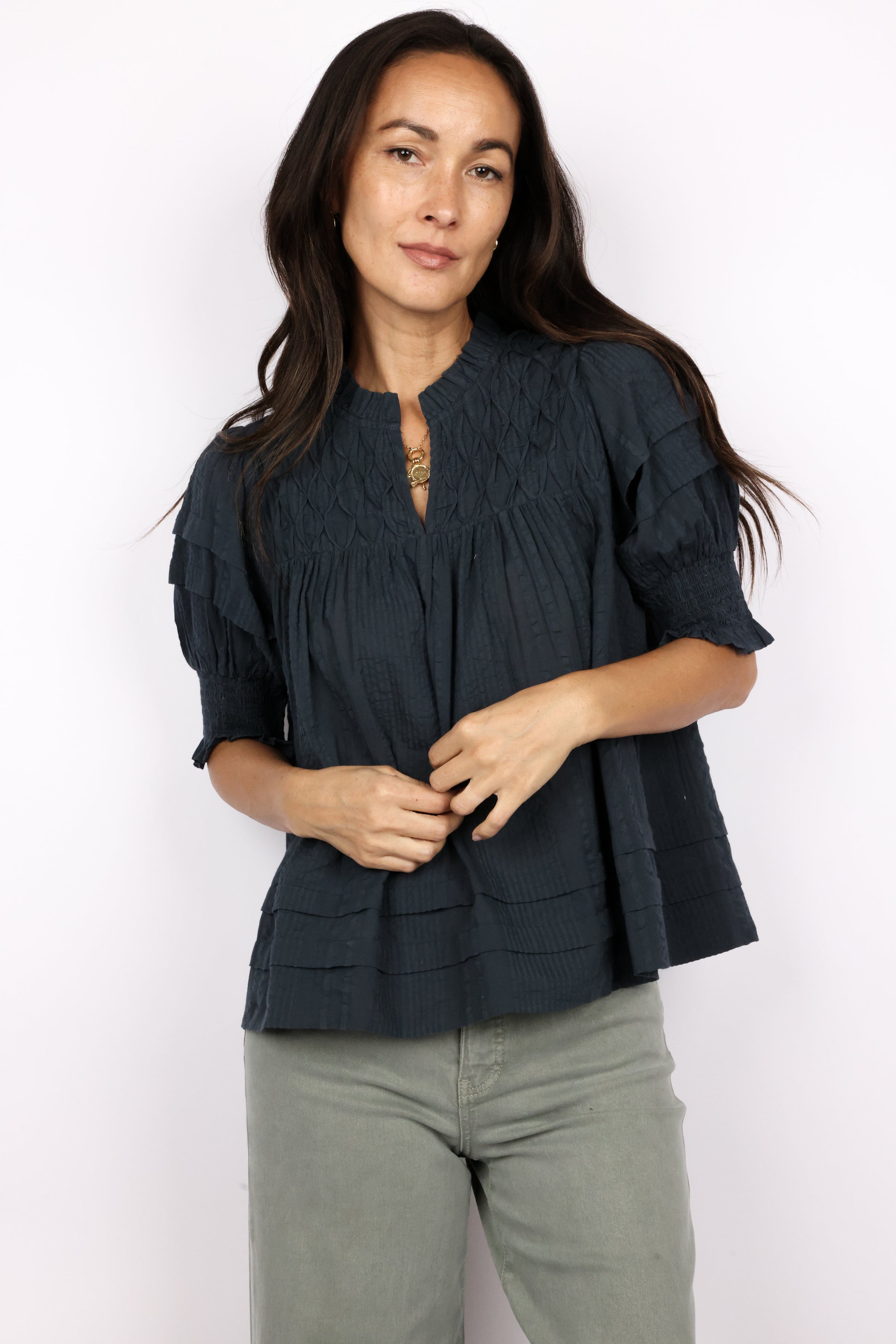 Short Sleeve Crinkle Detail Top