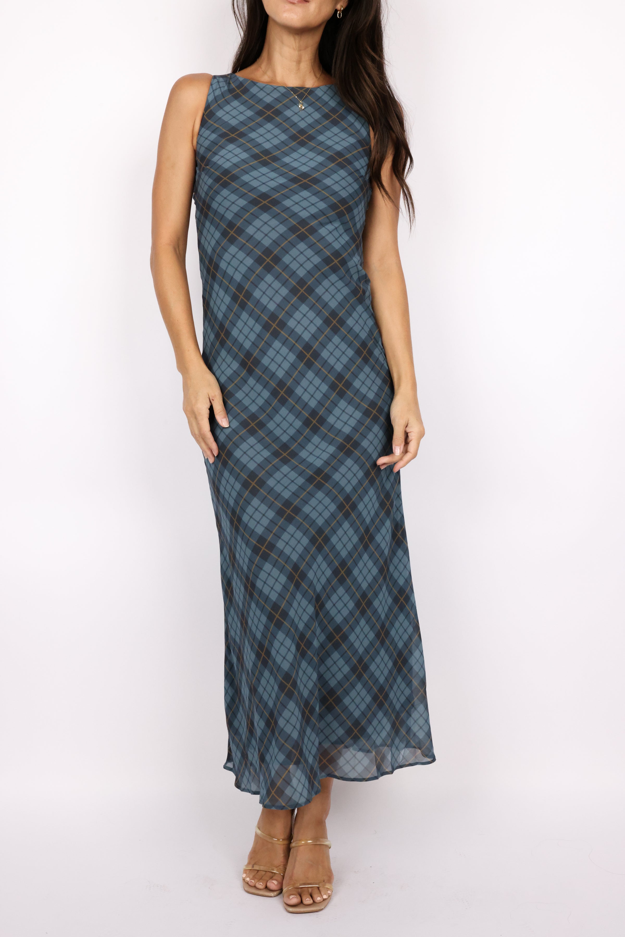 Carole Plaid Mesh Maxi Dress