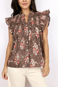 Flutter Sleeve Floral Smocking Top
