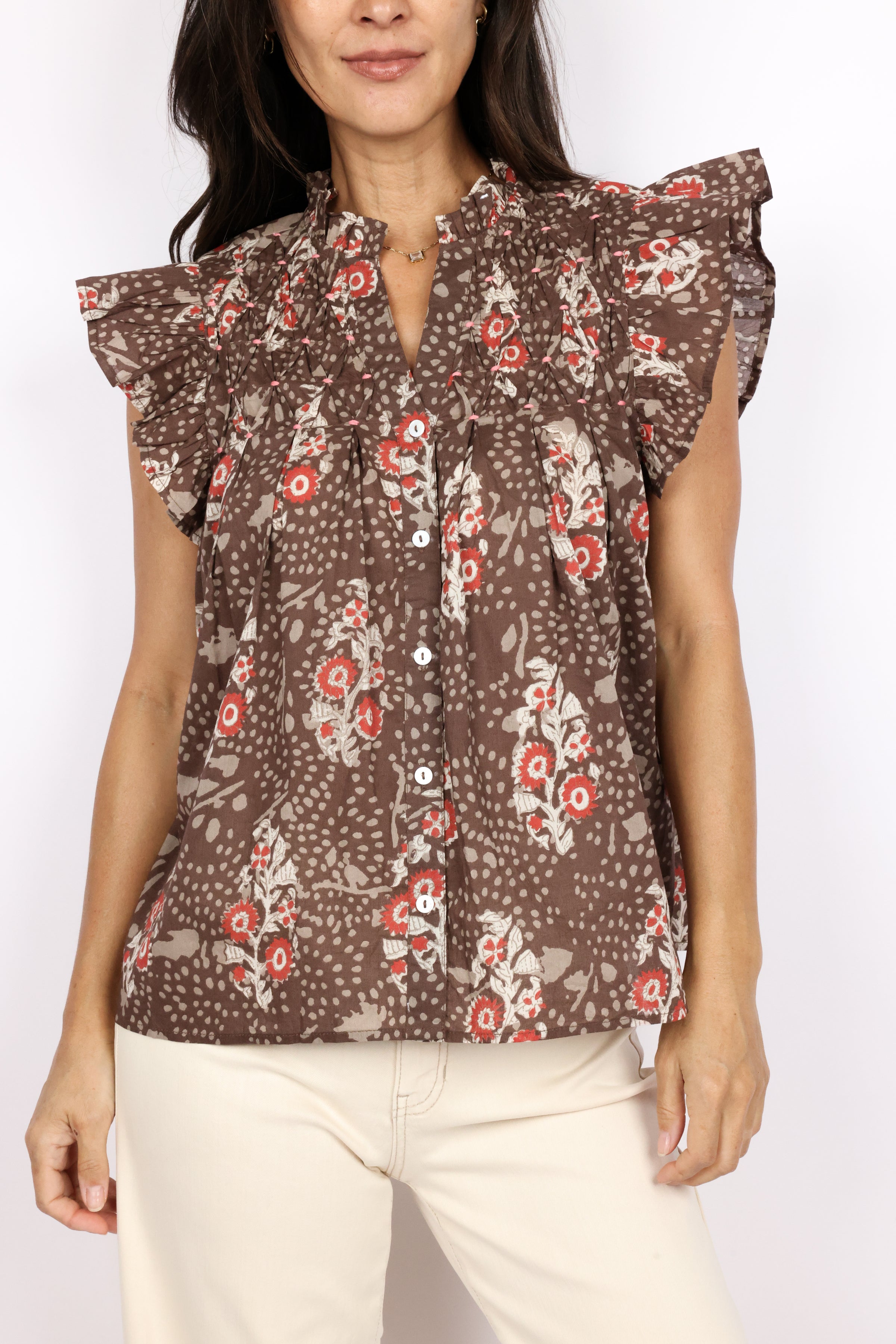 Flutter Sleeve Floral Smocking Top