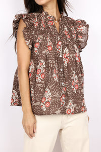 Flutter Sleeve Floral Smocking Top