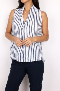 Linen Striped Sleeveless V-Neck Top