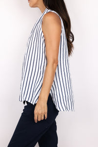 Linen Striped Sleeveless V-Neck Top