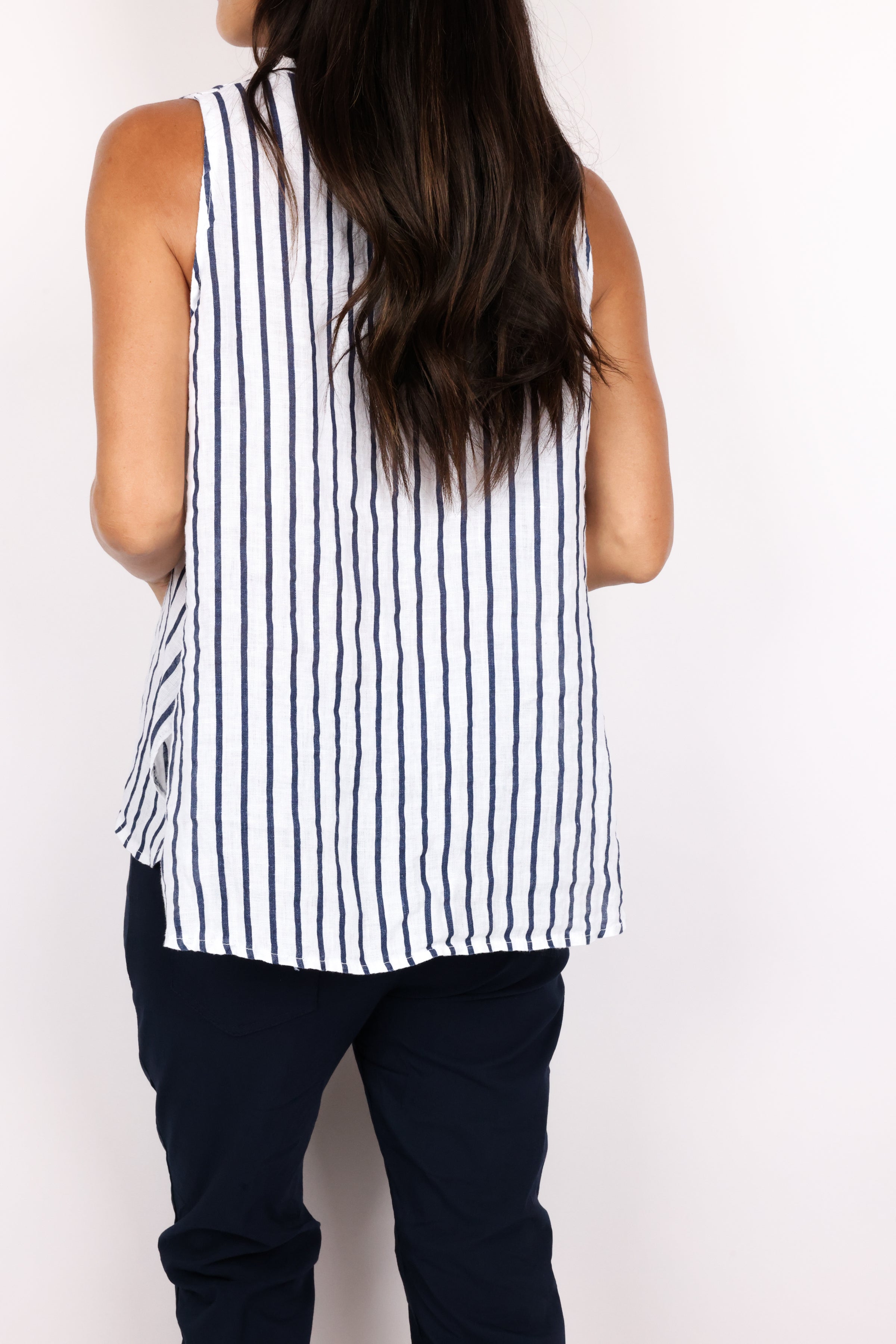 Linen Striped Sleeveless V-Neck Top