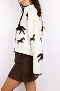 Horse Zip-Up Sweater Cardigan