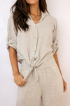 Venti6 Eyelet Button Down Tie Top