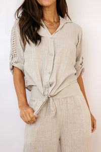 Venti6 Eyelet Button Down Tie Top