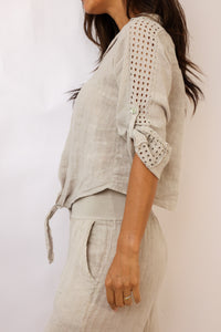 Venti6 Eyelet Button Down Tie Top