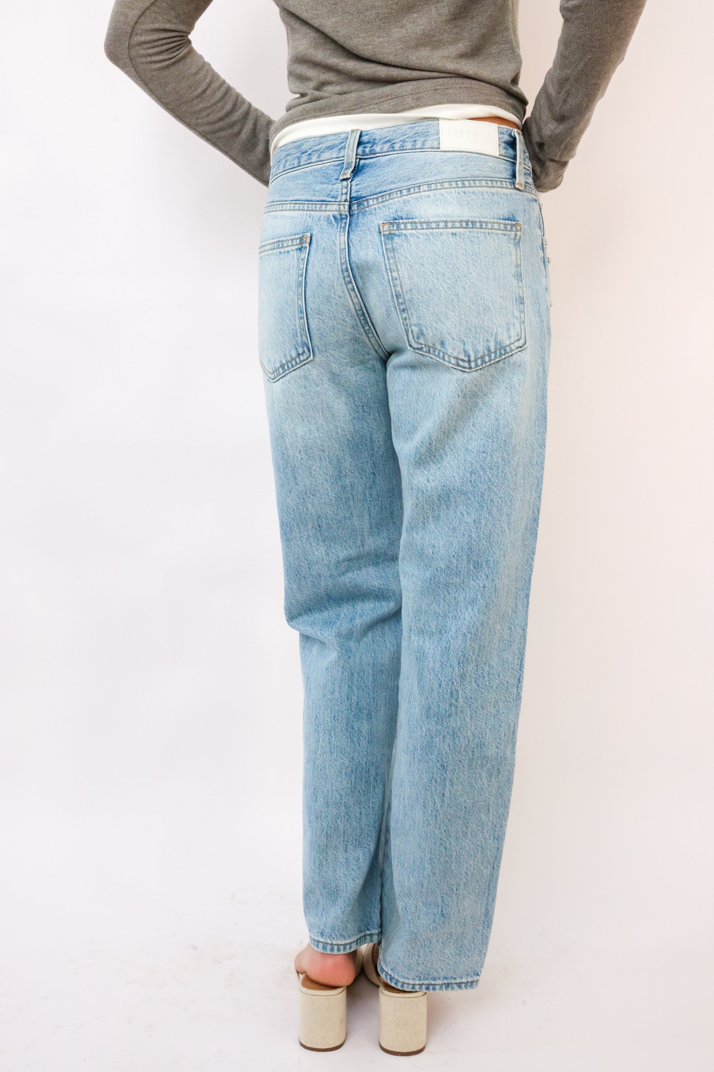 Pistola Lexi Mid Rise Bowed Straight Jeans