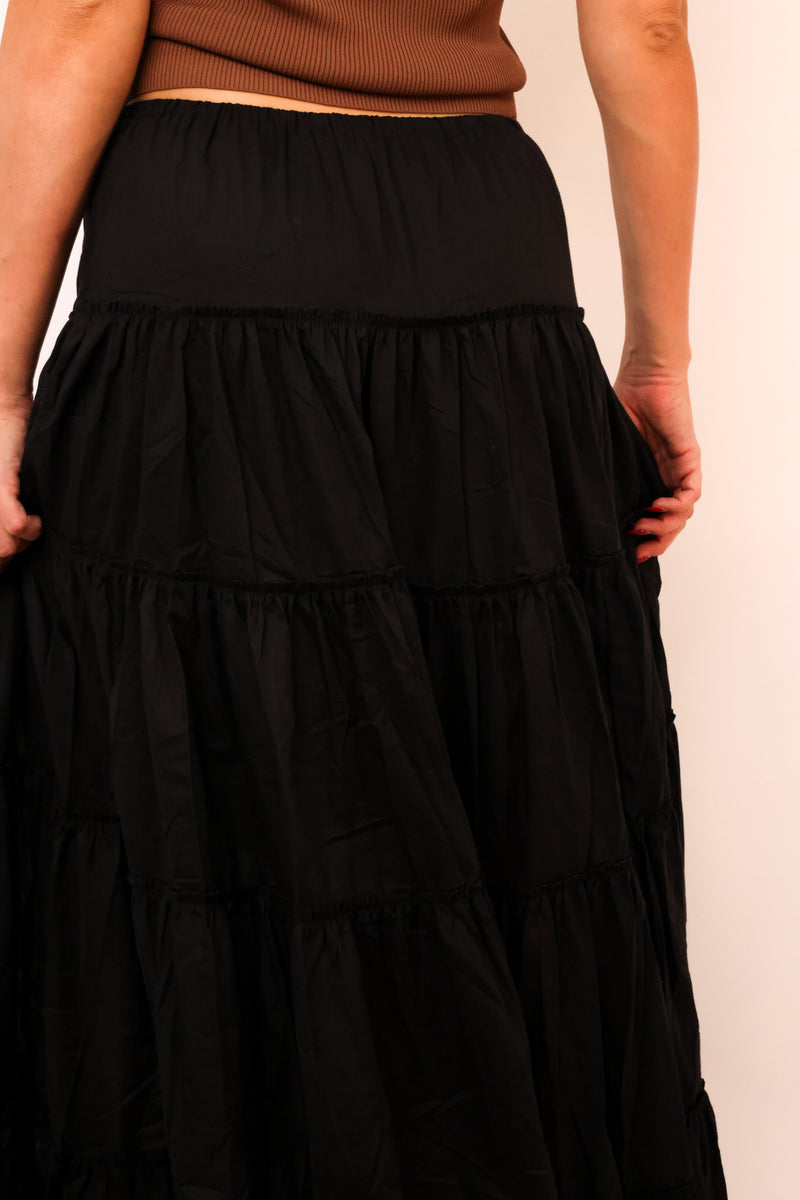 Drawstring Detail Tiered Maxi Skirt
