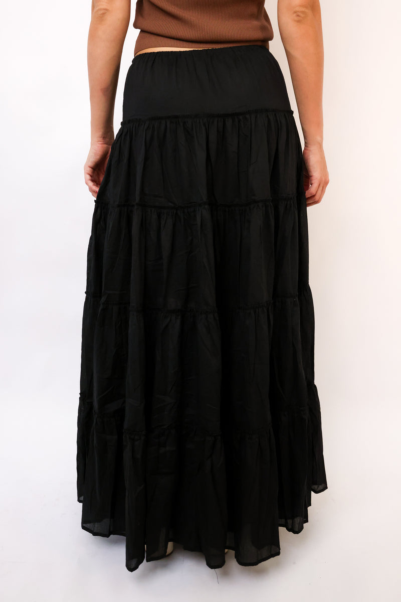 Drawstring Detail Tiered Maxi Skirt