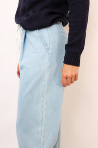 Contrast Waistband Wide Leg Jeans