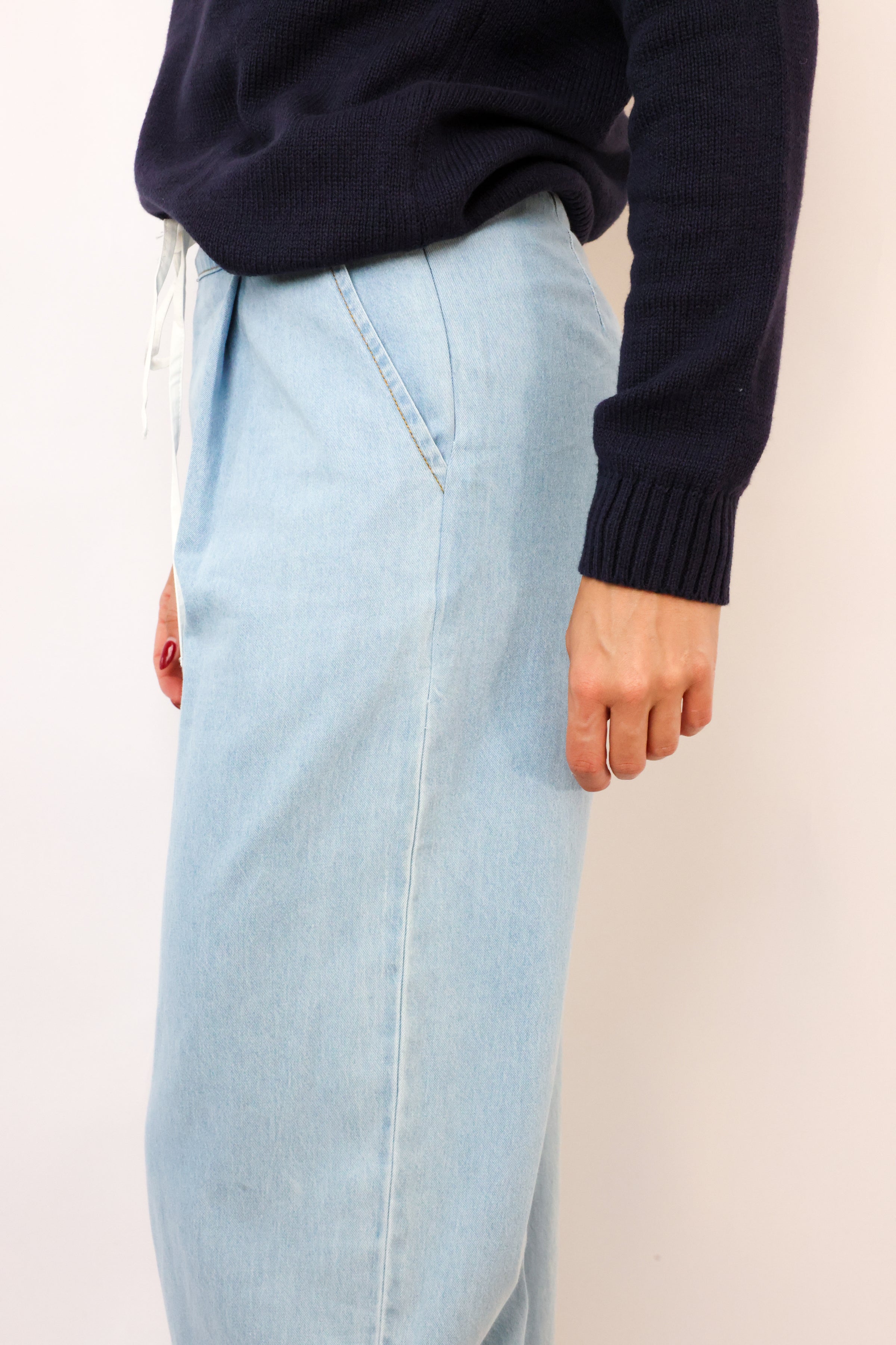 Contrast Waistband Wide Leg Jeans