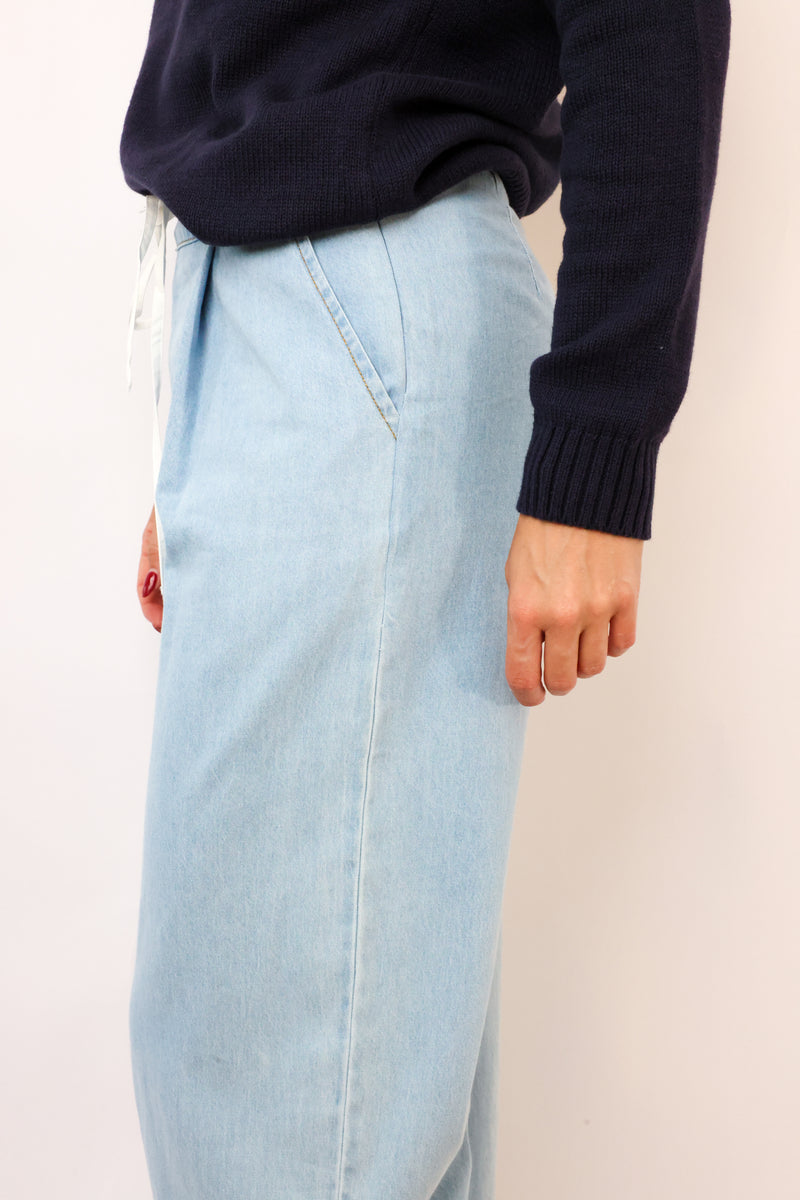 Contrast Waistband Wide Leg Jeans